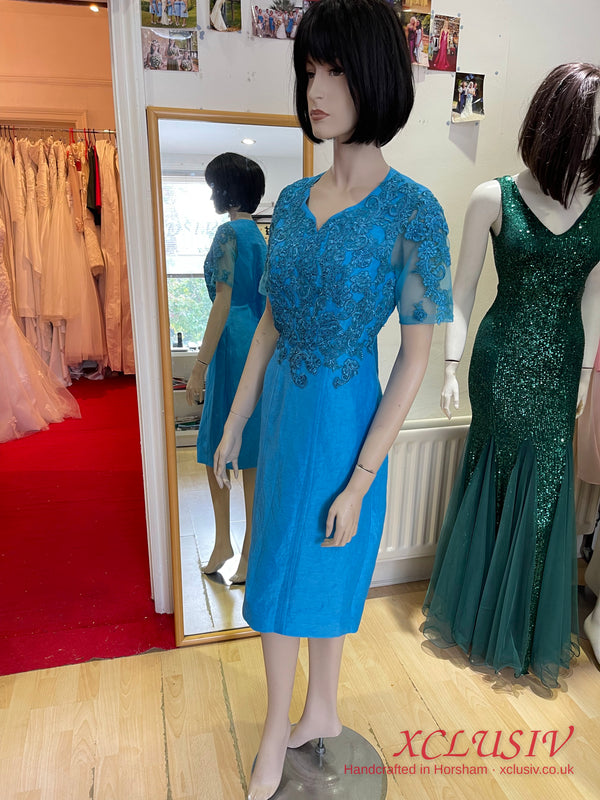 Turquoise Lace & Silk Shift Dress – Mother of the Bride – XCLUSIV Horsham (view 3)