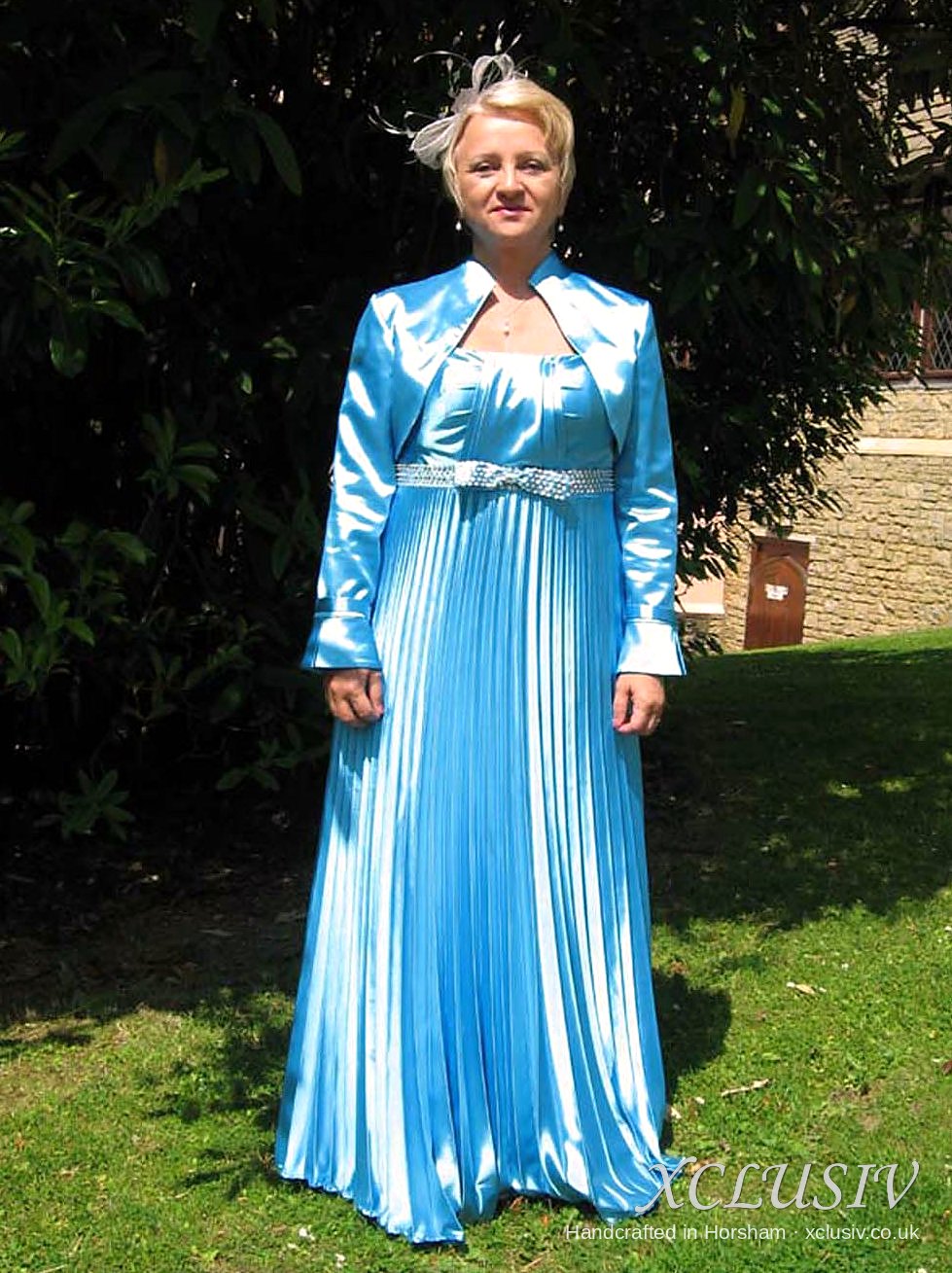 Turquoise Satin Pleated Gown & Bolero – Mother of the Bride – XCLUSIV Horsham Main image
