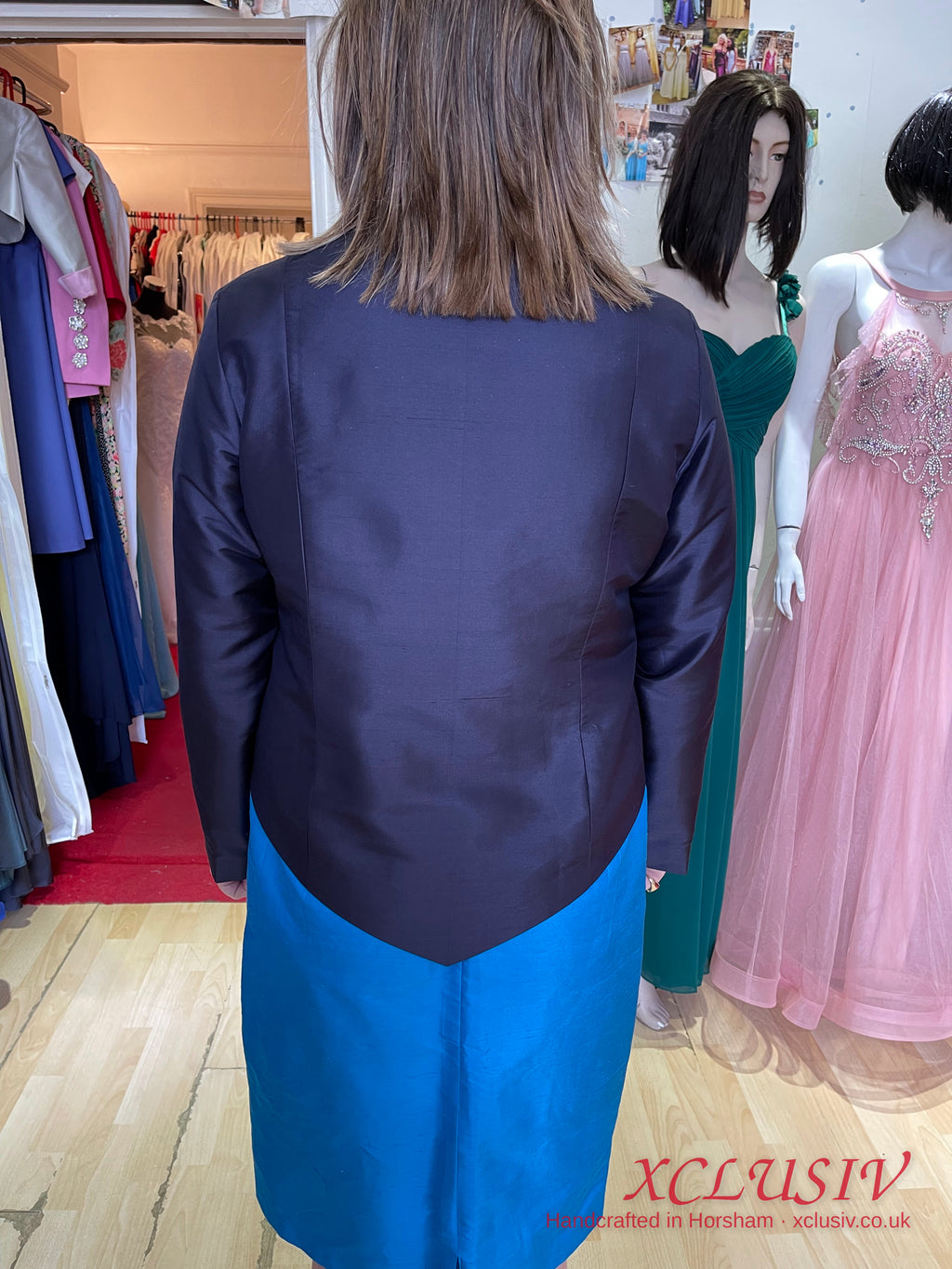 Turquoise Silk Dress & Navy Coat – Mother of the Bride – XCLUSIV Horsham