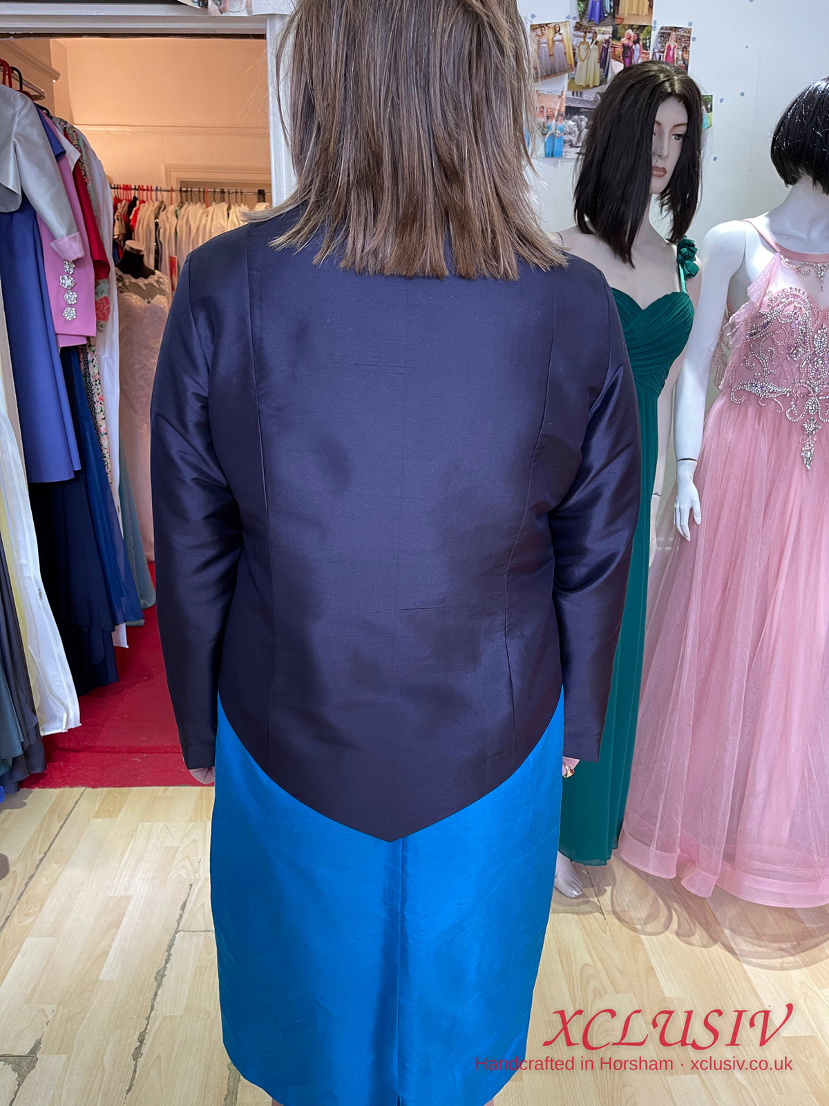 Turquoise Silk Dress & Navy Coat – Mother of the Bride – XCLUSIV Horsham