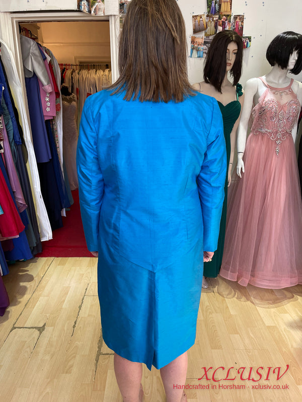 Turquoise Silk Dress & Navy Coat – Mother of the Bride – XCLUSIV Horsham (view 2)