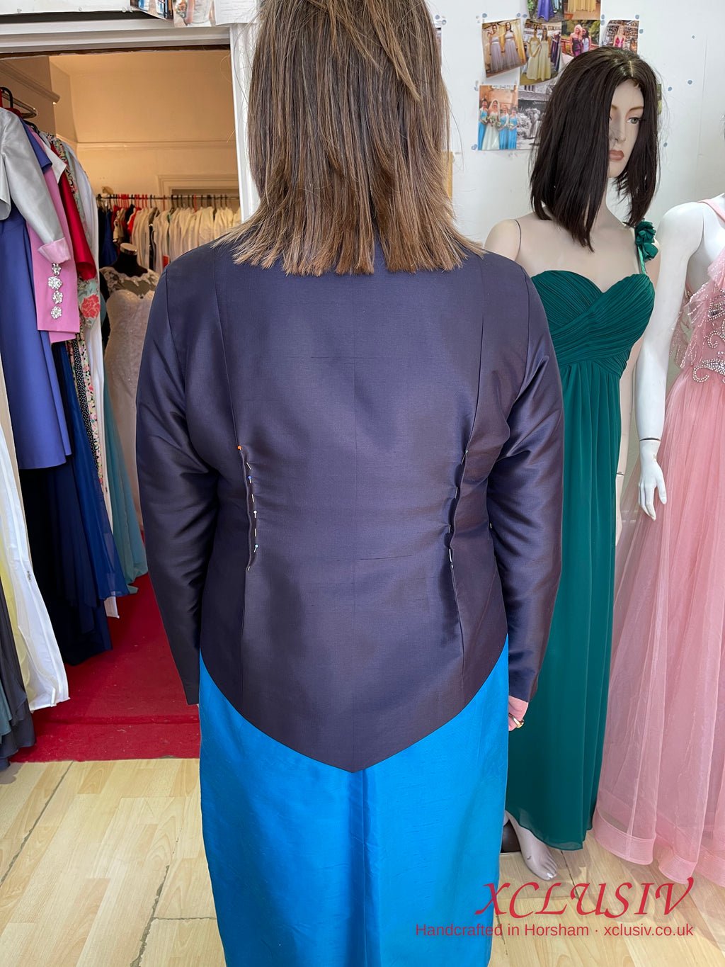 Turquoise Silk Dress & Navy Coat – Mother of the Bride – XCLUSIV Horsham (view 3)