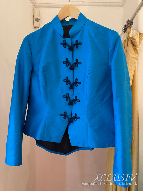 Turquoise Silk Jacket with Frog Buttons – Mother of the Bride – XCLUSIV Horsham