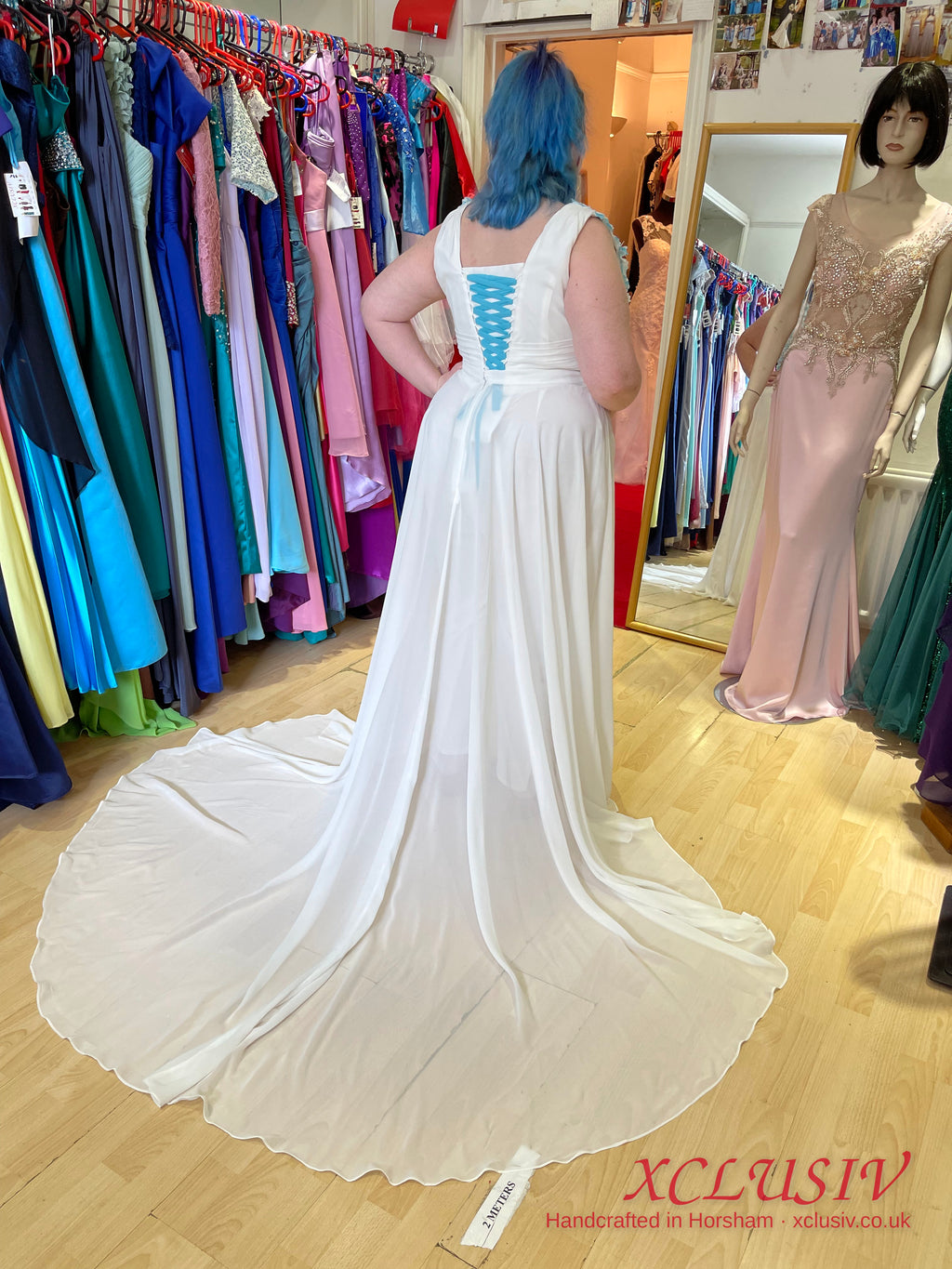 Two-Piece Bridal Separates – Blue Floral Top & Chiffon Skirt (Plus Size) – XCLUSIV Horsham