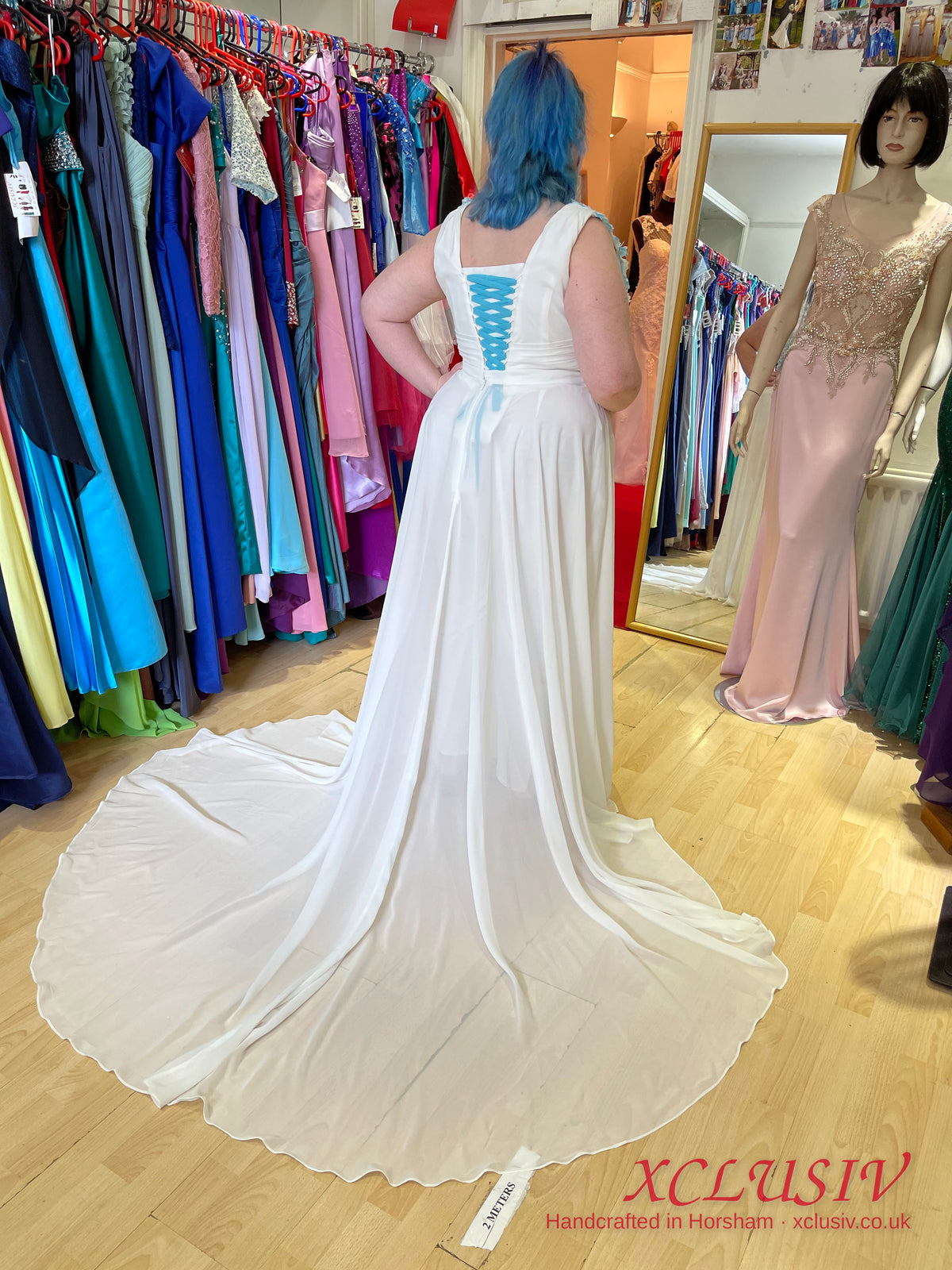 Two-Piece Bridal Separates – Blue Floral Top & Chiffon Skirt (Plus Size) – XCLUSIV Horsham