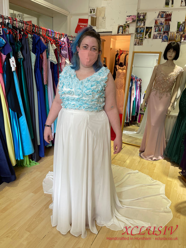 Two-Piece Bridal Separates – Blue Floral Top & Chiffon Skirt (Plus Size) – XCLUSIV Horsham (view 2)