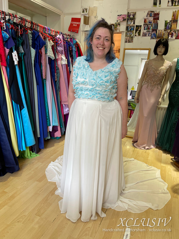 Two-Piece Bridal Separates – Blue Floral Top & Chiffon Skirt (Plus Size) – XCLUSIV Horsham (view 3)