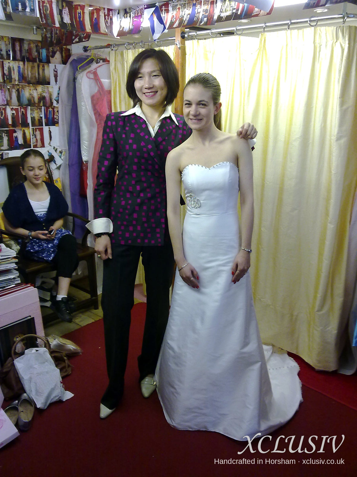 White Satin Strapless Fit-and-Flare Wedding Dress with Brooch – XCLUSIV Horsham