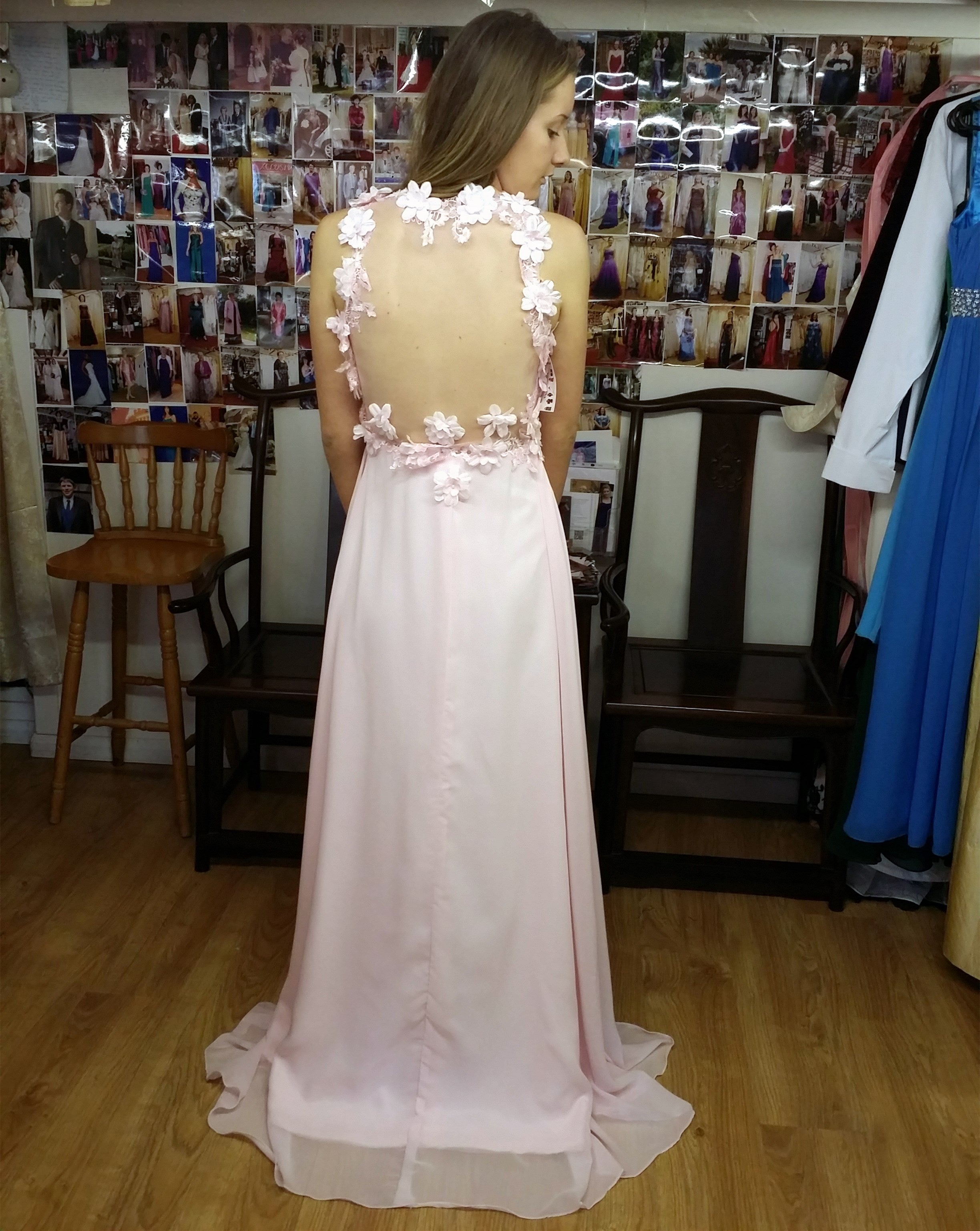 backless chiffon prom dress
