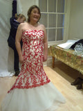 wine red lace wedding dress