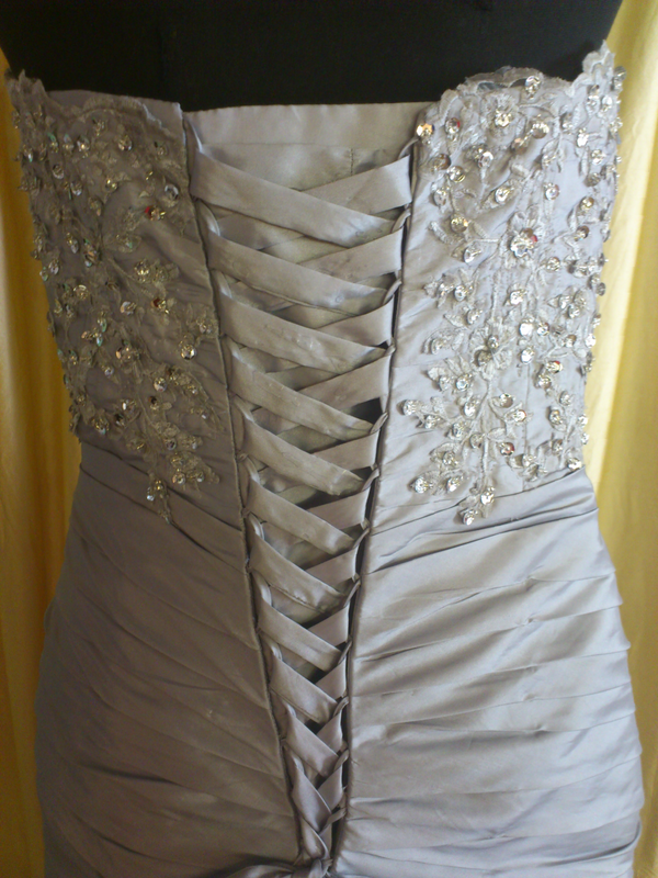 Bespoke Silver Dupion Silk Fishtail Dress & Bolero – XCLUSIV Horsham (view 10)