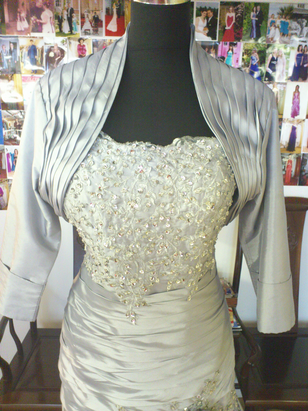 Bespoke Silver Dupion Silk Fishtail Dress & Bolero – XCLUSIV Horsham (view 9)