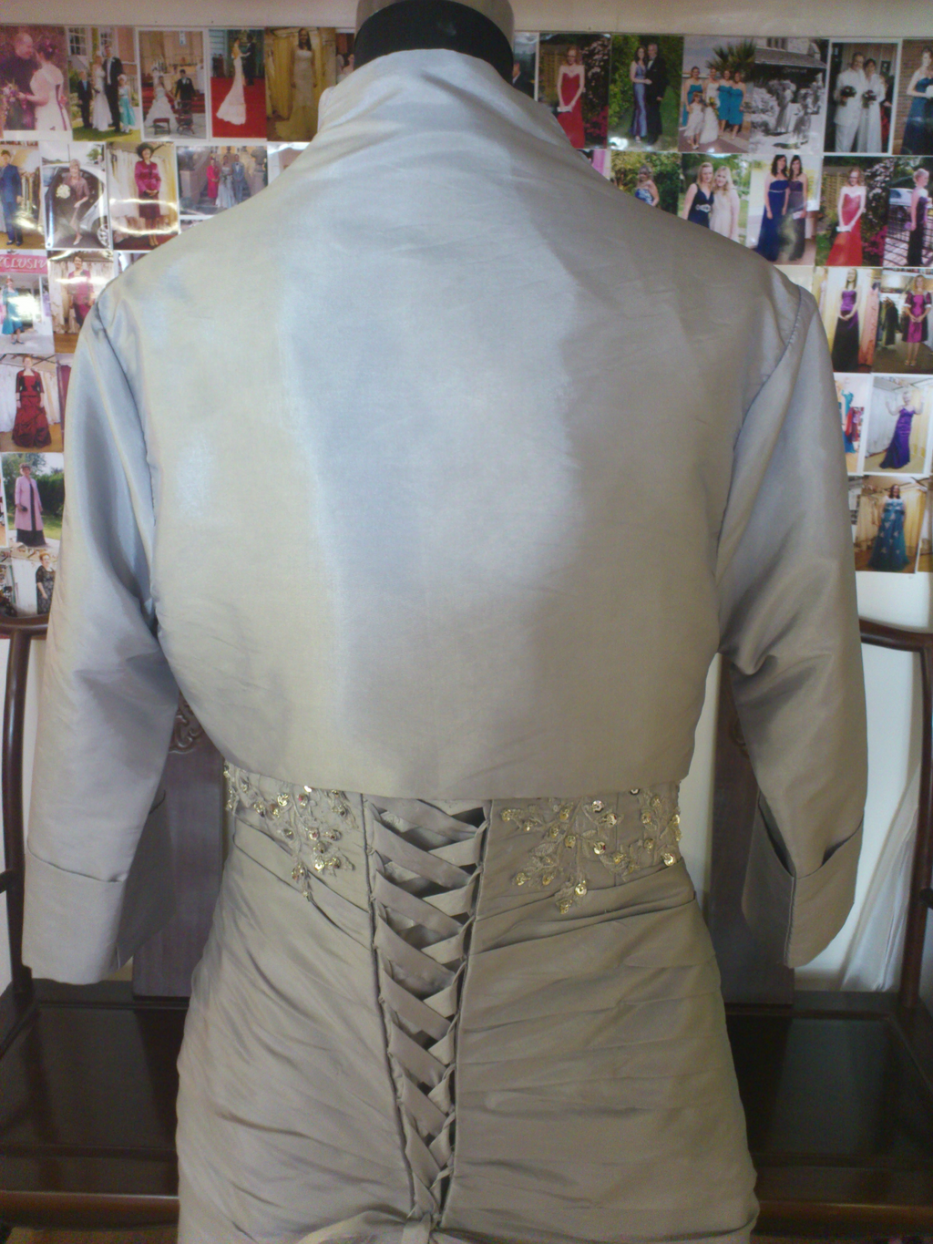 Bespoke Silver Dupion Silk Fishtail Dress & Bolero – XCLUSIV Horsham (view 12)
